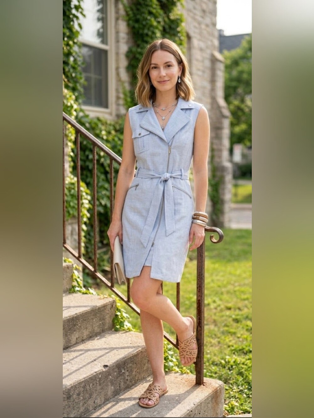 Calvin Klein Elegant Powder Blue Collar Dress